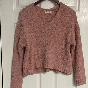 Pink V-Neck Cropped Sweater